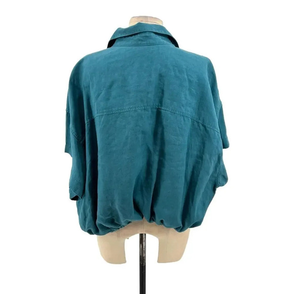 Athleta Playa Linen Tie Top Borealis Green Blue Short Sleeve Plus Size 3X - Picture 7 of 10